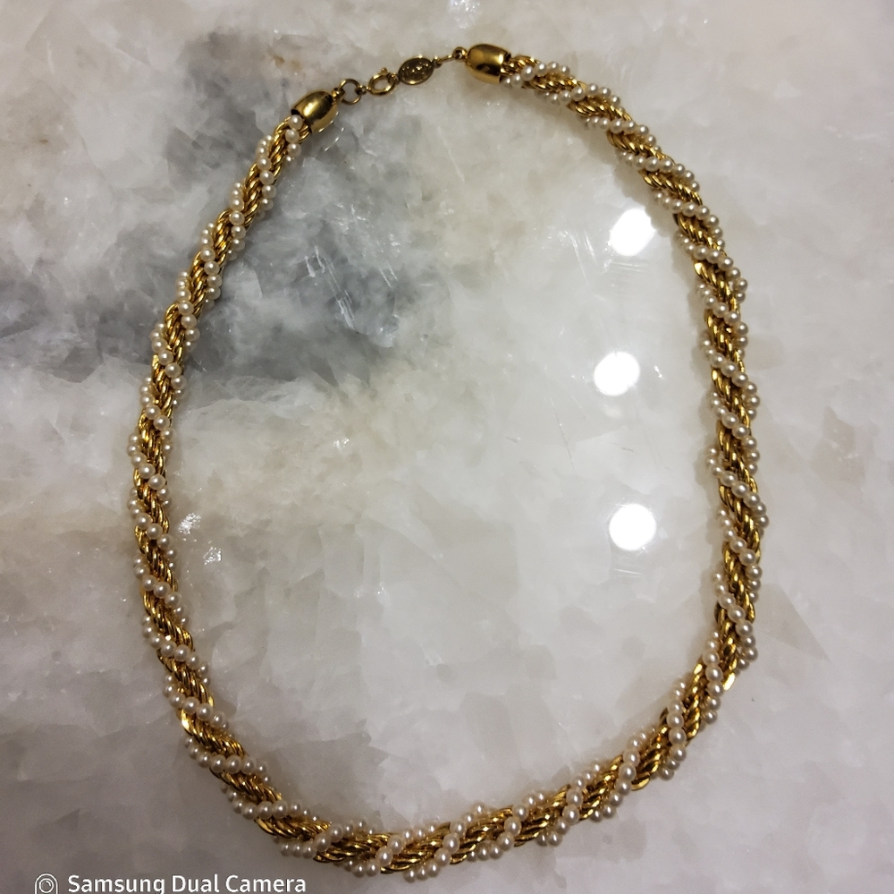 Vintage Napier Twisted Pearl and Chain Necklace